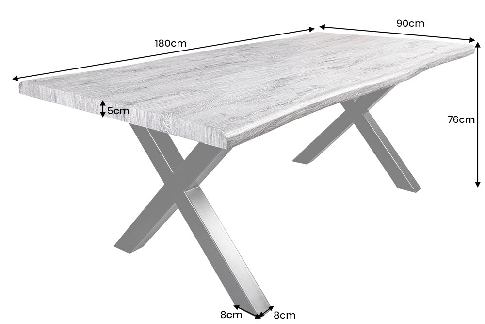 Dining table WILD 180cm table top 50mm whitewashed wild oak look grey