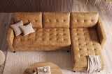 Corner sofa STOCKHOLM 220cm 3-seater w/ ottoman button tufted look velvet mustard yellow