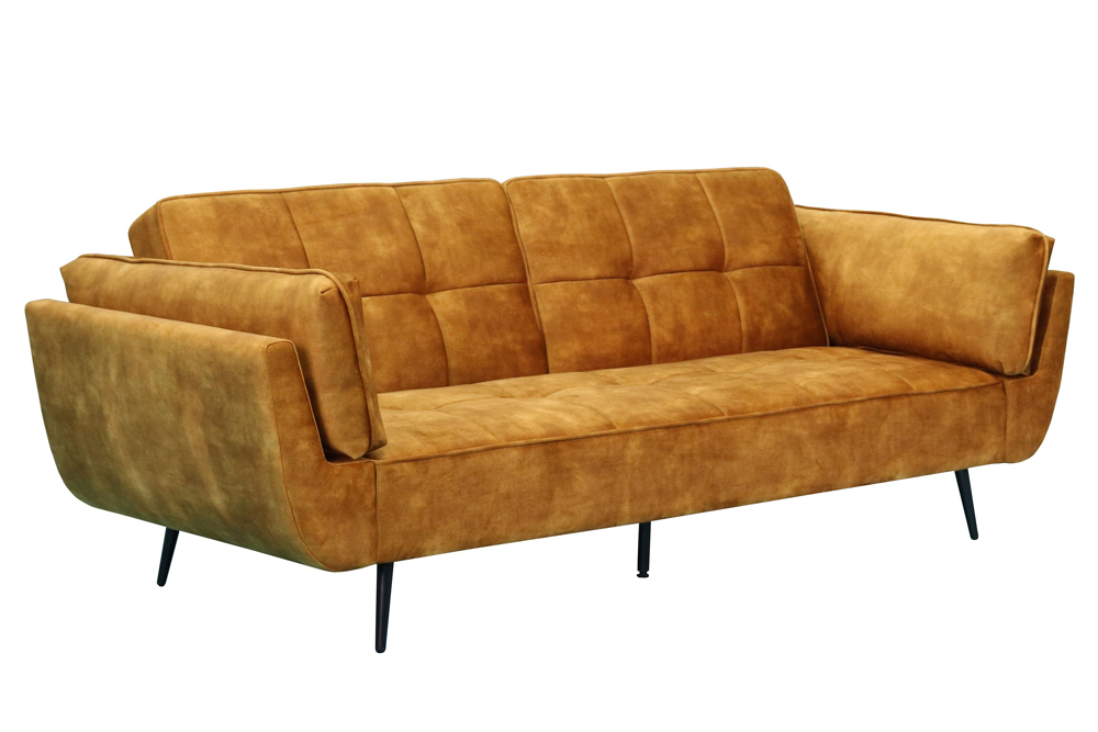 Sofa bed BOUTIQUE 215cm 3-seater w/ armrest cushions square quilting vogue velvet mustard yellow
