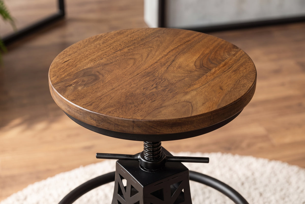 Bar stool PARIS LOFT 47-77cm Eiffel Tower design mango wood dark brown black