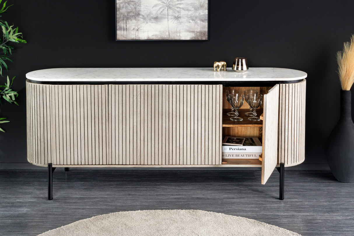 Sideboard ADLON 170cm marble top white mango wood grey