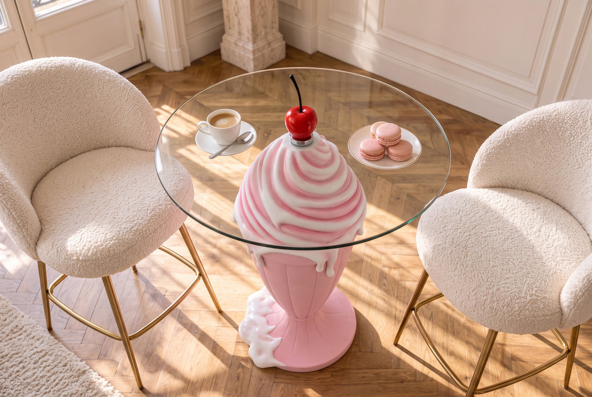 Bistrotisch SOFT POP 75cm pastellrosa mit magnetischer abnehmbarer Kirsche SWEET SOCIETY hauseigenes Design