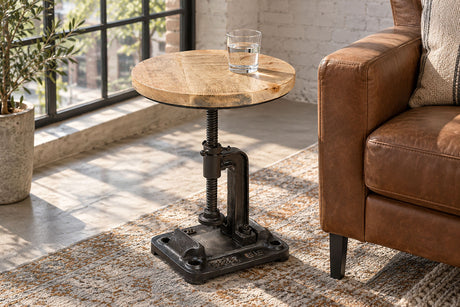 Beistelltisch ENGINEER 30cm höhenverstellbar Mangoholz natur mit schwarzem Gestell - Industrial Design