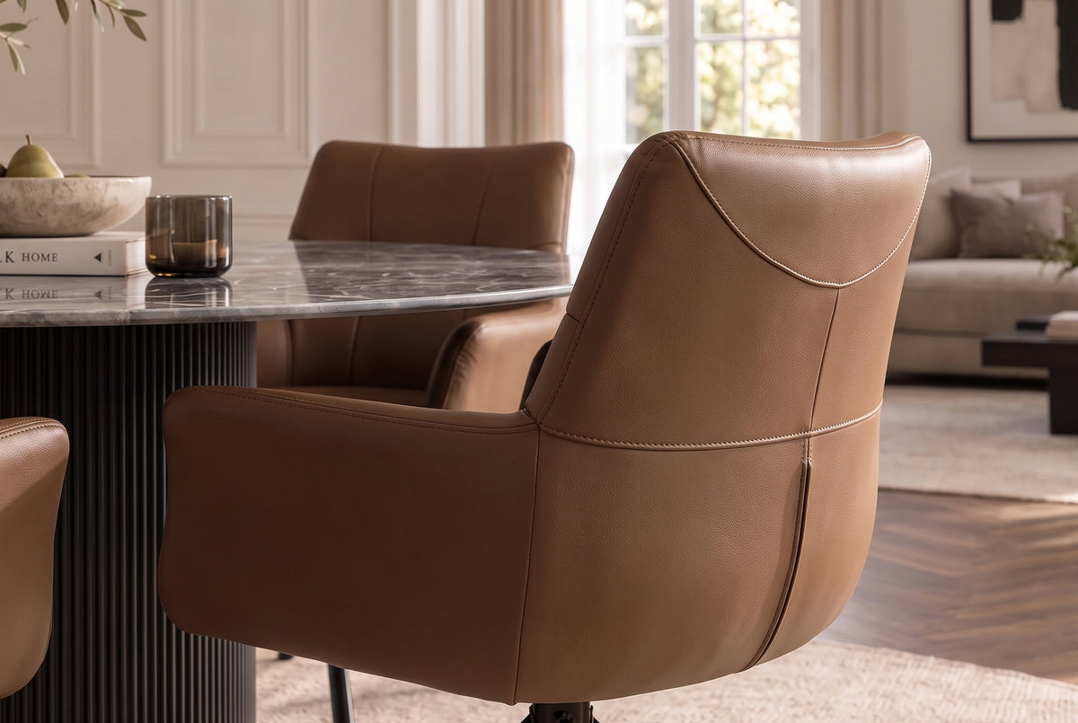 Swivel chair SIGNATURE 360° rotatable w/ armrests spring core leather cognac brown
