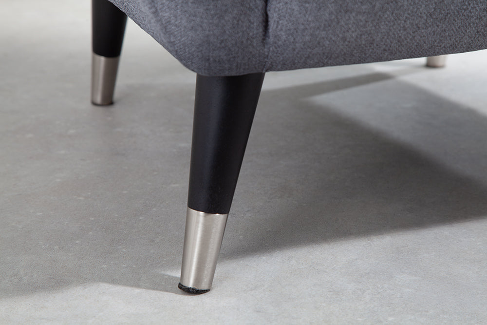 Wing chair DON anthracite w/ silver caps flat woven fabric