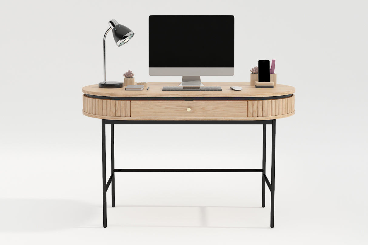 Office desk ATELIER 120cm natural oak wood look w/ black metal frame