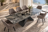 Dining table DIAMOND 180-260cm extendable ceramic taupe w/ geometric black iron base