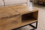 Coffee table MAKASSAR FUNCTION 110cm height adjustable mango wood natural creamy w/ storage space