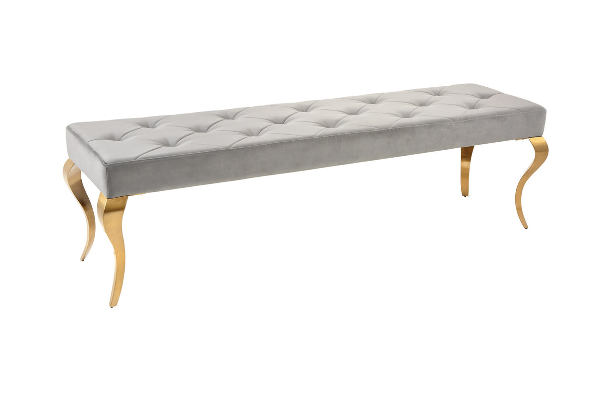 Bench MODERN BAROCK 170cm velvet grey golden legs