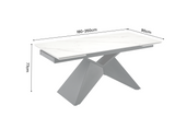 Dining table DIAMOND 180-260cm extendable ceramic matt white marble look w/ geometric black base