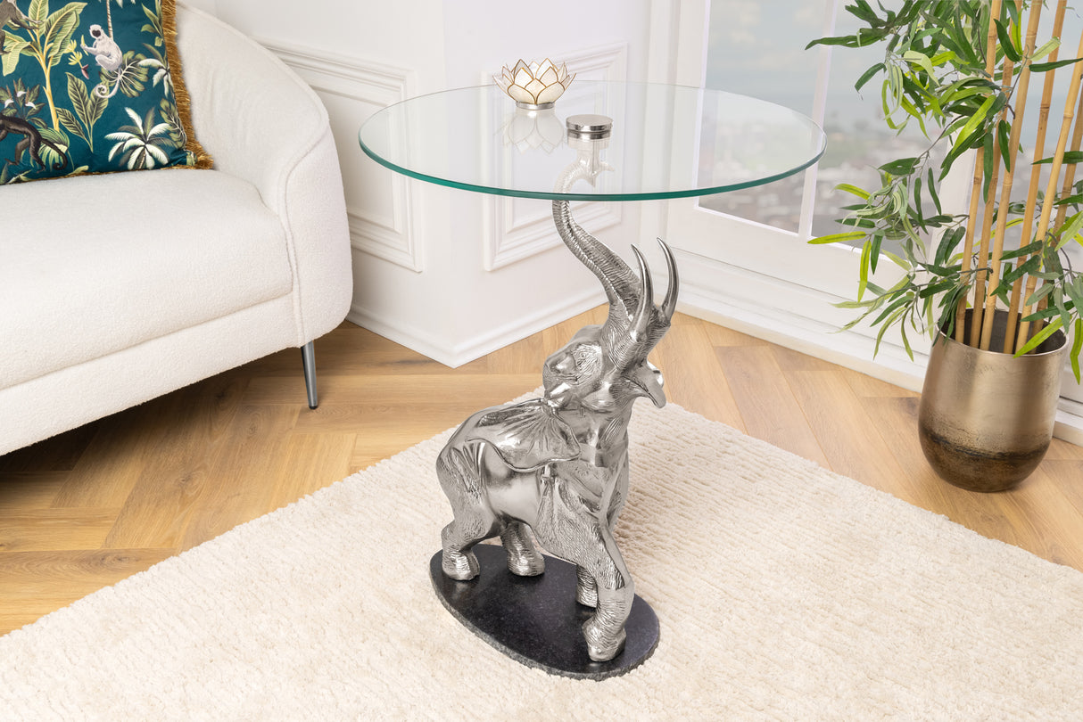 Side table ELEPHANT 80cm silver w/ marble base