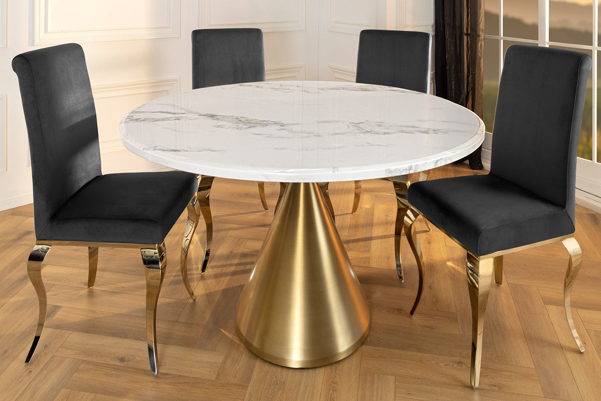 Esstisch ELEGANCIA 130cm rund Gestell gold weiß Marmoroptik