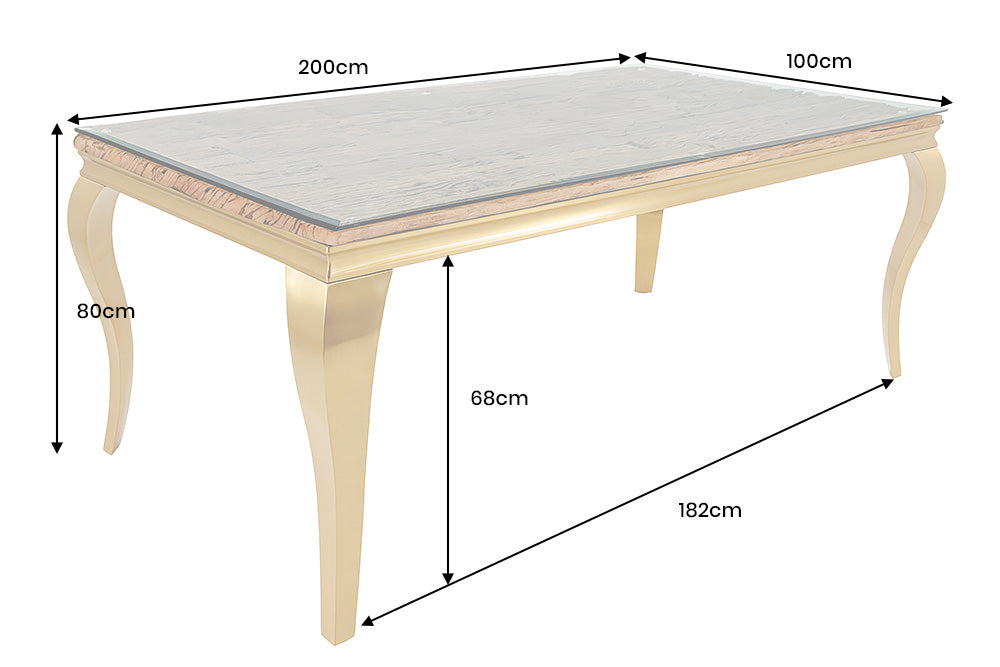 Dining table MODERN BAROCK BARRACUDA 200cm gold incl. glass top w/o teak top