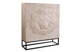 Highboard LION 120cm 3D lion front mango wood creamy w/ black metal frame