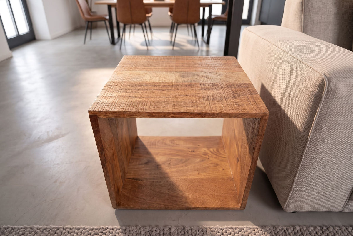 Side table MAKASSAR 45cm w/ open storage compartment mango wood natural