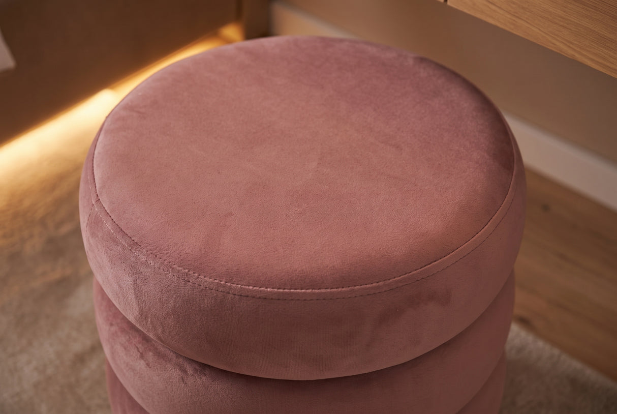 Stool VOGUE 40cm round upholstered w/ storage space velvet rosé
