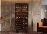 Display cabinet LOFT 145cm w/ wheels pine wood metal natural