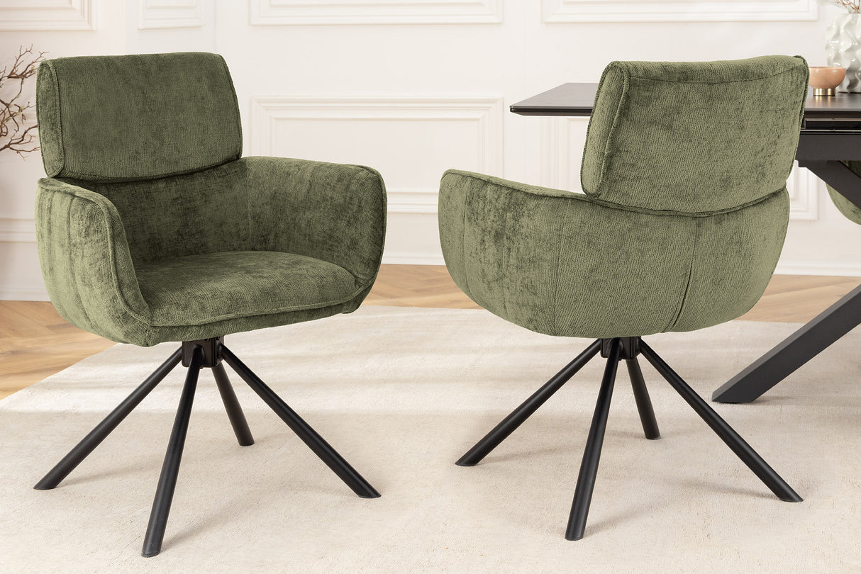 Swivel chair UNIQUE 180° w/ armrests chenille fabric green and black legs
