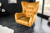 Wing chair AMSTERDAM velvet mustard yellow black metal legs