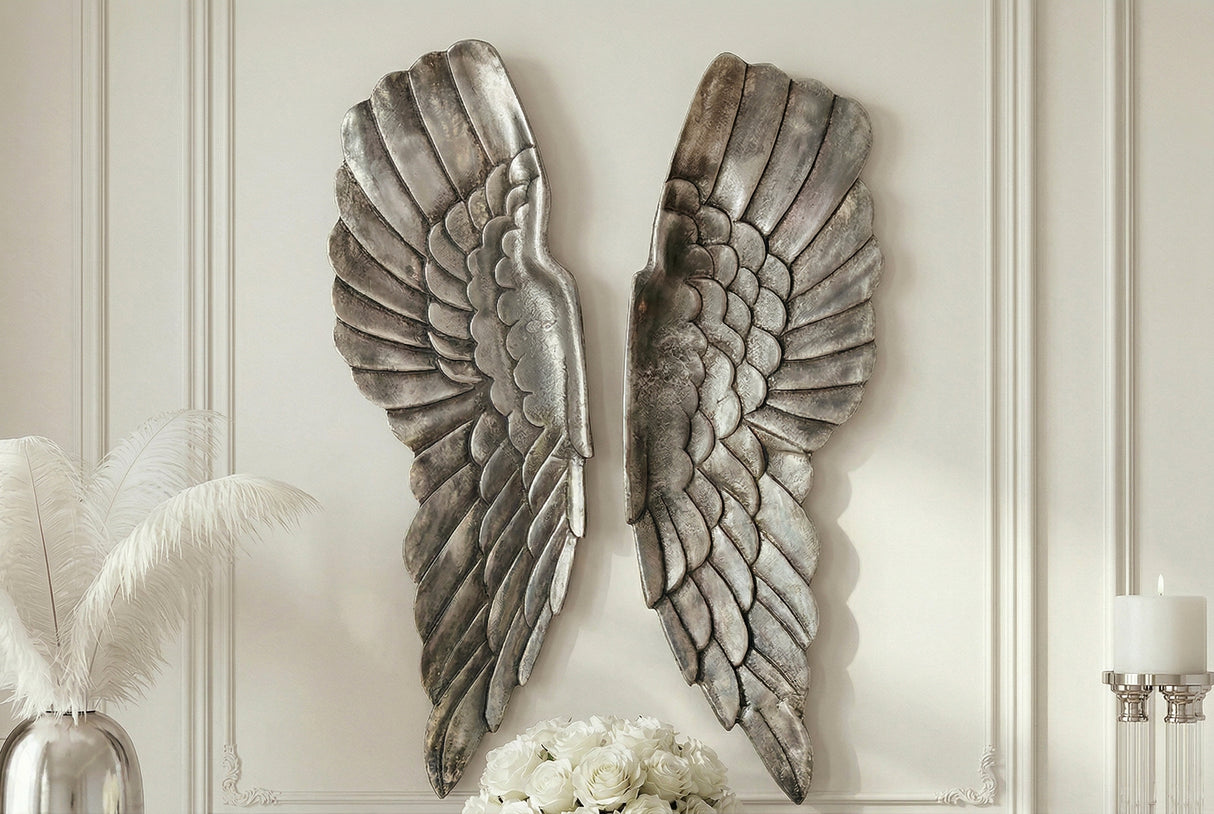 Wall decoration FALLEN ANGEL 65cm antique silver bronze