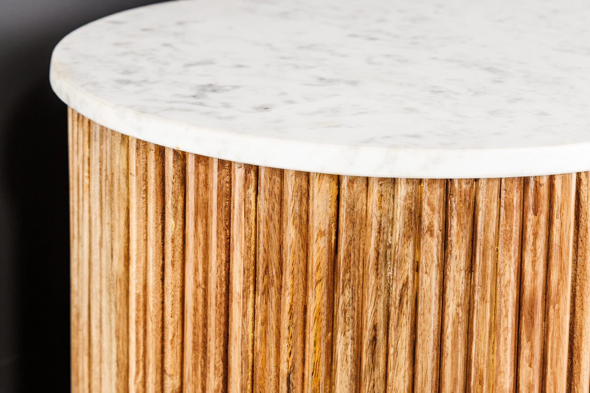 Sideboard TRES CHIC 105cm Mangoholz natur mit weißer Marmorplatte und goldenen Griffen