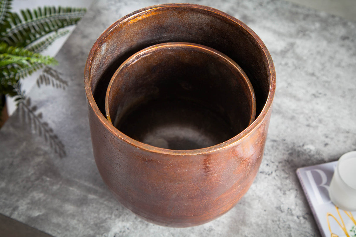Planter FLOWERS large set of 2 mottled copper