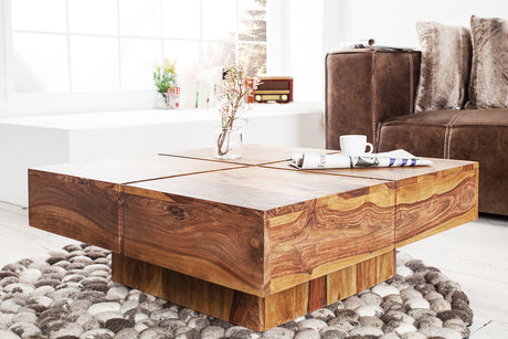 Coffee table BOLT 70cm sheesham wood brown stone finish