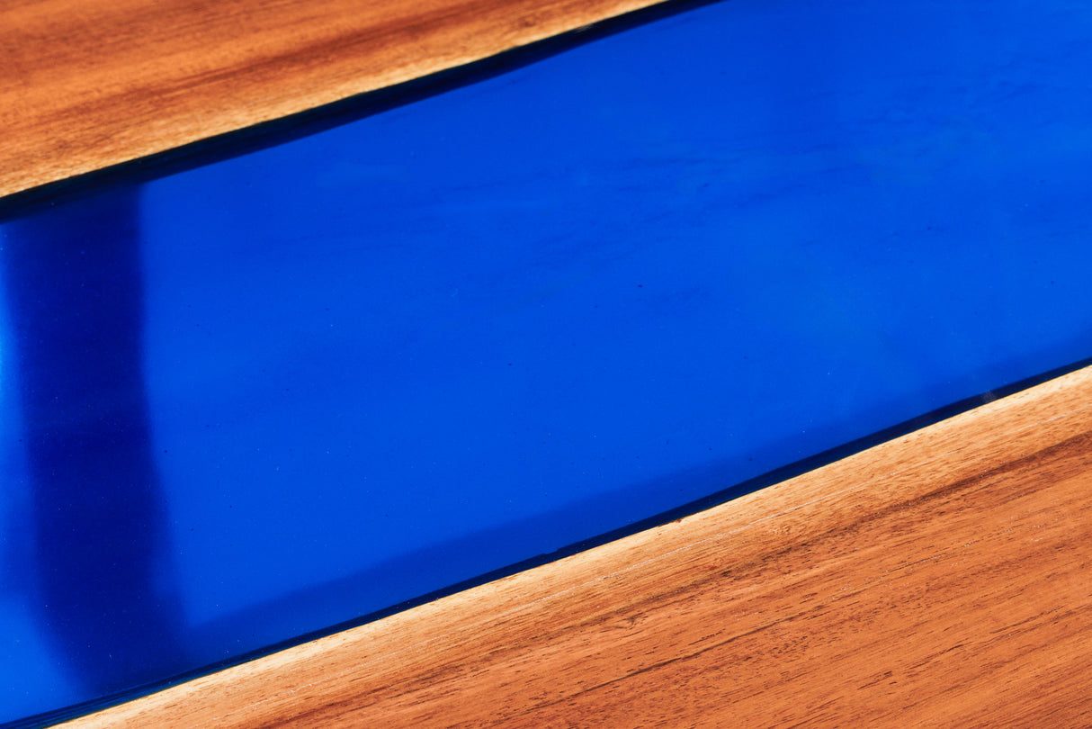 Dining table LIQUID 160cm acacia wood blue epoxy strip