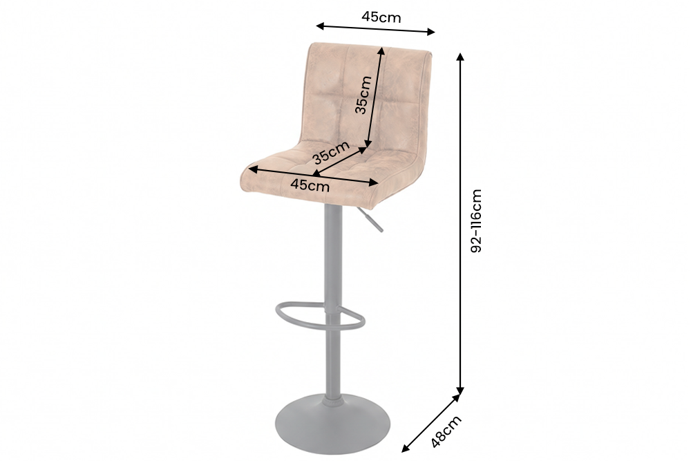 Bar stool MODENA 92-116cm 360° rotatable microfibre vintage brown  w/ black metal frame
