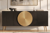 Sideboard AURUM 180cm textured front gold circle accent mango wood black gold metal feet