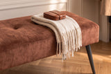 Bench BOUTIQUE 100cm button tufted look velvet rust brown w/ black metal legs
