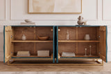 Sideboard VULCANO 180cm 3D front mango wood turquoise w/ gold metal frame