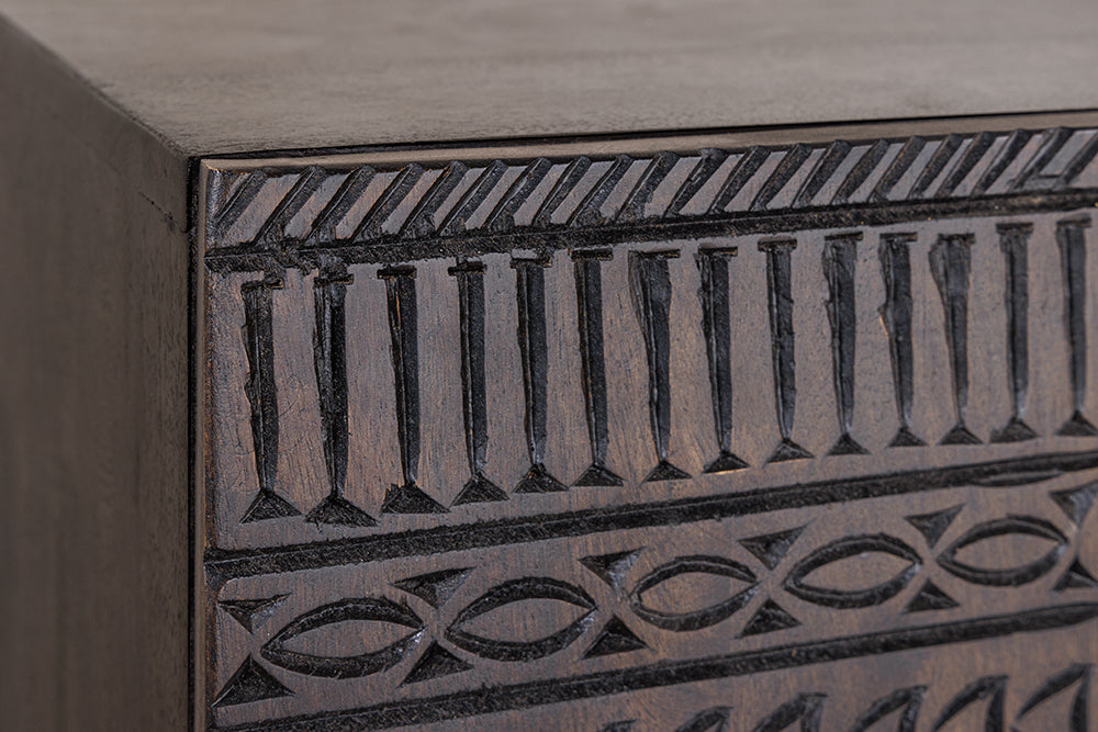 Highboard TRIBAL 120cm 3D Antik-Look Mangoholz dunkelbraun