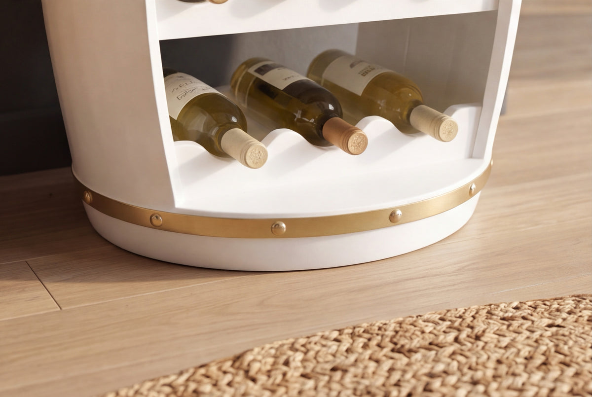 Wine barrel BODEGA 65cm for 14 bottles pine wood white