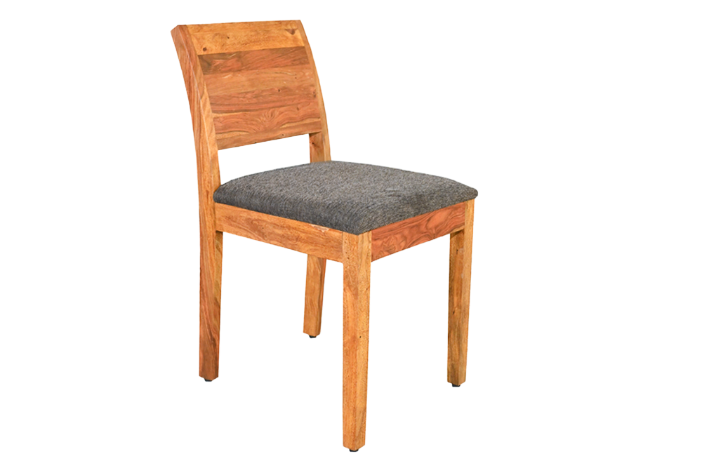Chair MAKASSAR 80cm textured fabric grey and sheesham wood brown stone finish