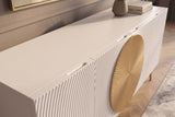 Sideboard AURUM 180cm textured front gold circle accent mango wood white gold metal feet