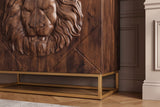 Highboard LION 120cm 3D lion front mango wood brown w/ gold metal frame
