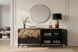 Sideboard OXID 180cm Metall schwarz gold massives Mangoholz