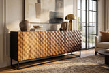 Sideboard SHADES 180cm 3D-Front Mangoholz mehrfarbig braun mit schwarzem Metallgestell