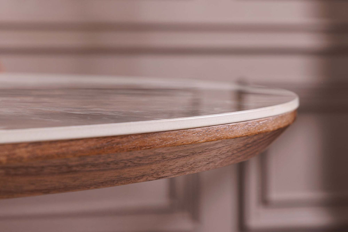 Dining table UNIQUE 160-200cm extendable walnut wood look ceramic top natural stone look