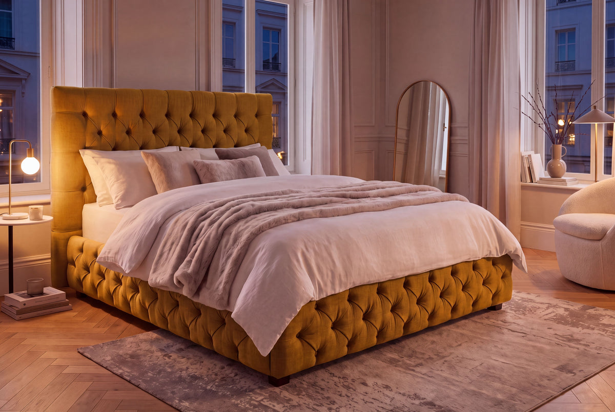Bett PARIS CHESTERFIELD 160x200cm Samt senfgelb