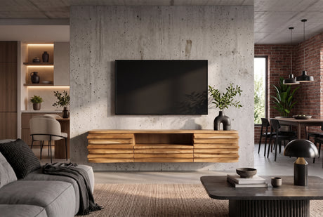 TV lowboard RELIEF 200cm hanging acacia wood natural