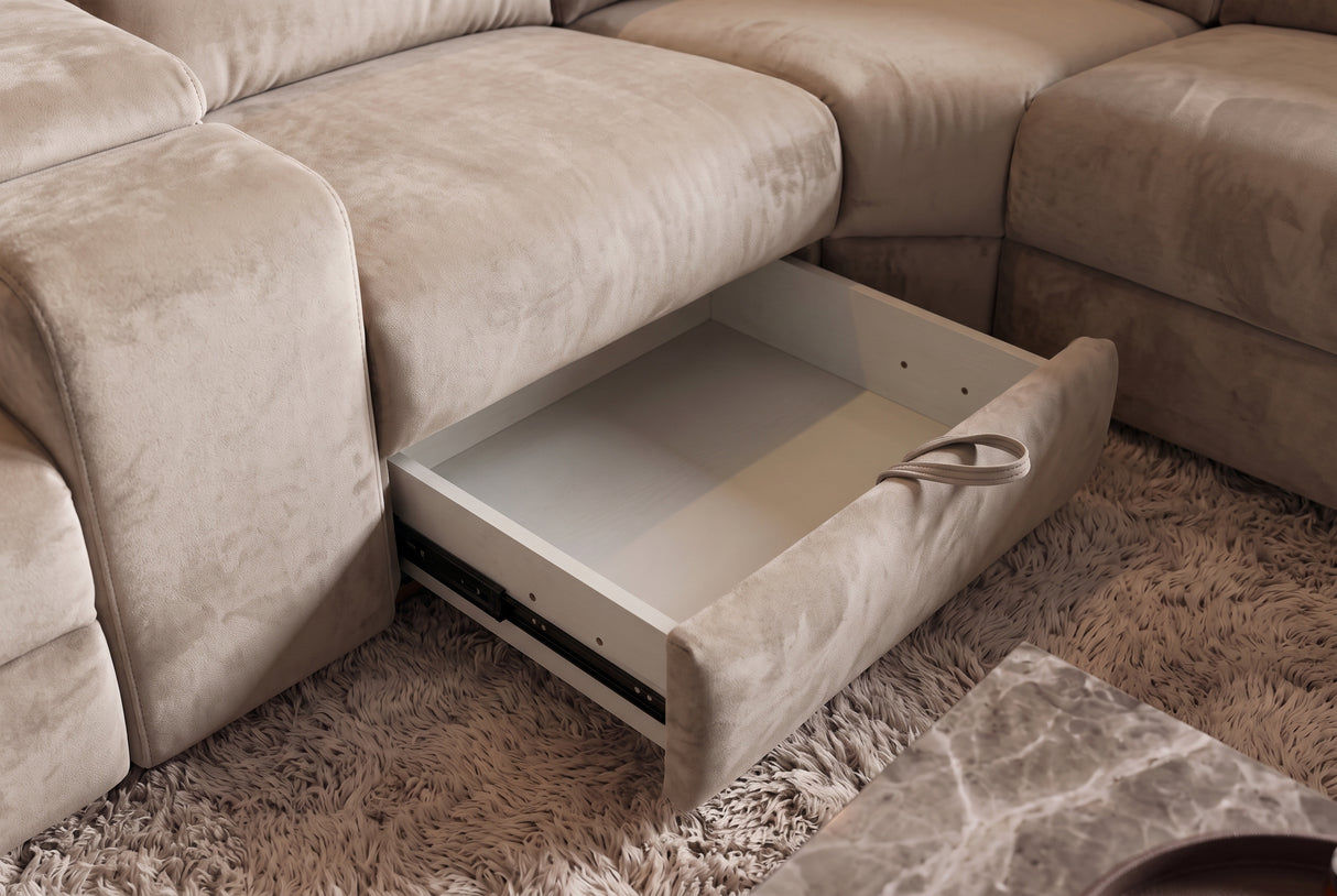 Corner sofa PRIME multifunctional electrically adjustable w/ storage space vogue velvet beige