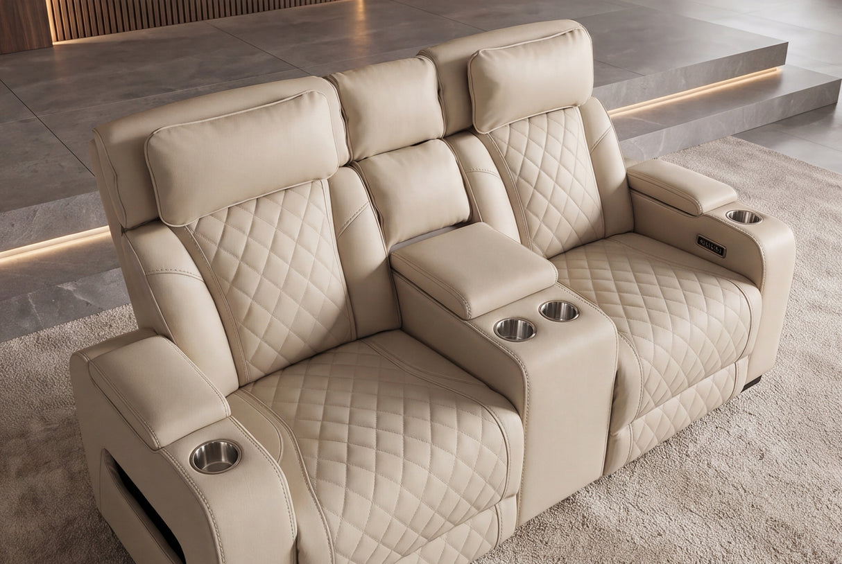 Kinosessel HOLLYWOOD 2-Sitzer elektrisch verstellbar Kunstleder beige