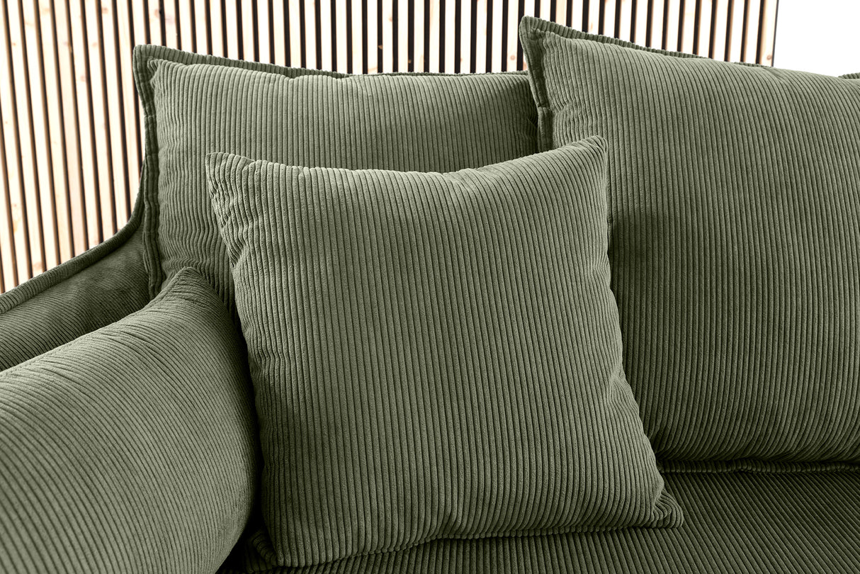 Sofa HEAVEN 200cm 3-Sitzer Federkern abnehmbarer Bezug Cord grün