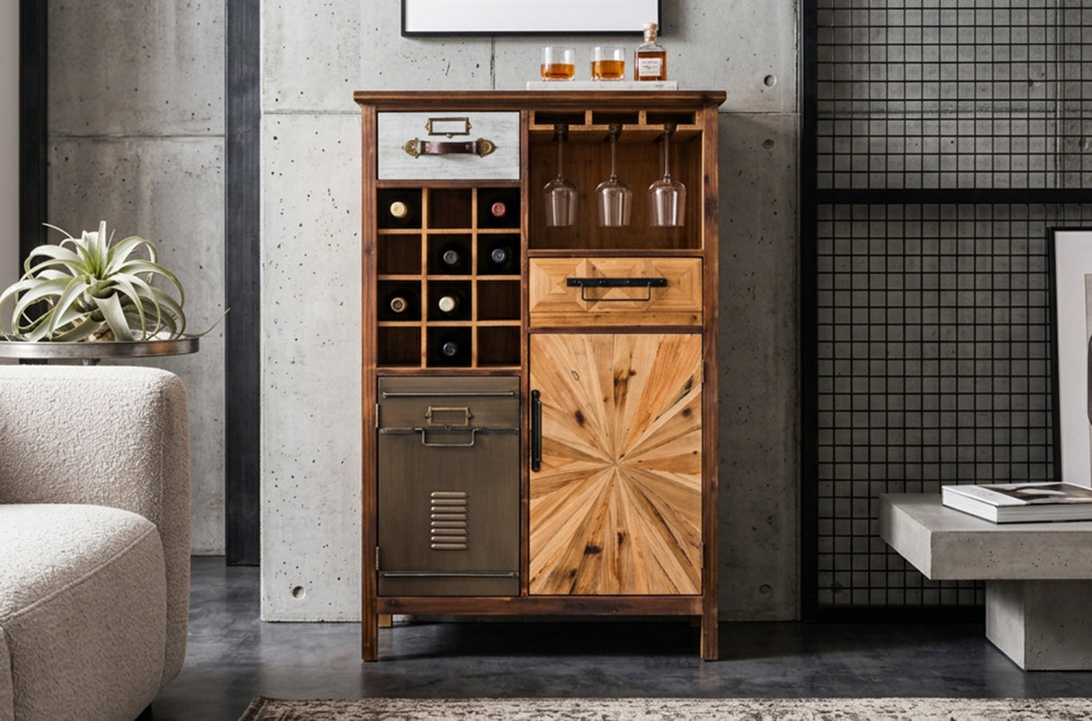 Bar cabinet ATELIER 120cm pine wood vintage brown