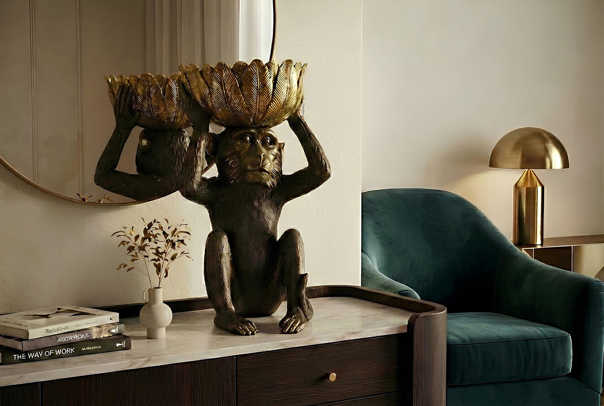 Decoration figure MONKEY 50cm handmade w/ shell black gold