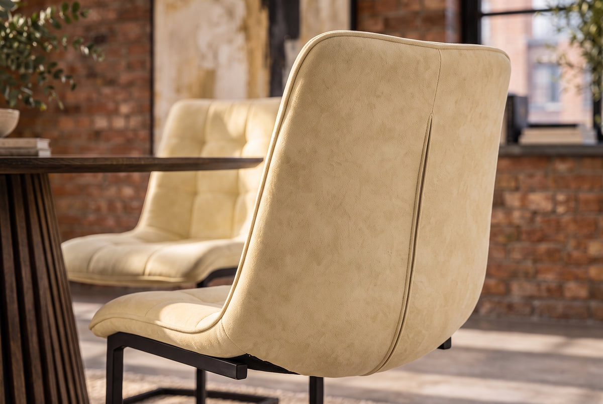 Cantilever chair MIAMI square quilting microfibre antique beige w/ black metal frame