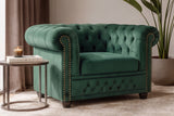 Armchair CHESTERFIELD antique look velvet emerald green