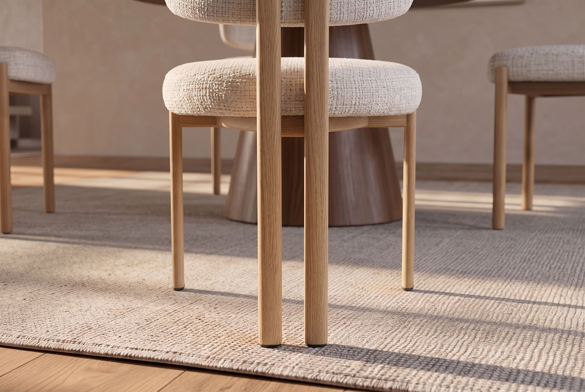 Chair BELLANO chenille creamy beige w/ oak coloured metal legs